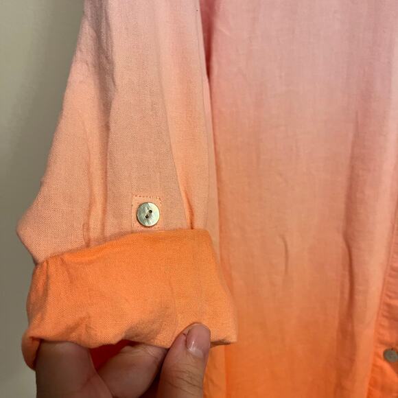 J. Jill Blouse Top Button Front Shirt Pink Orange Gradient Linen Blend Size XL - Picture 4 of 6